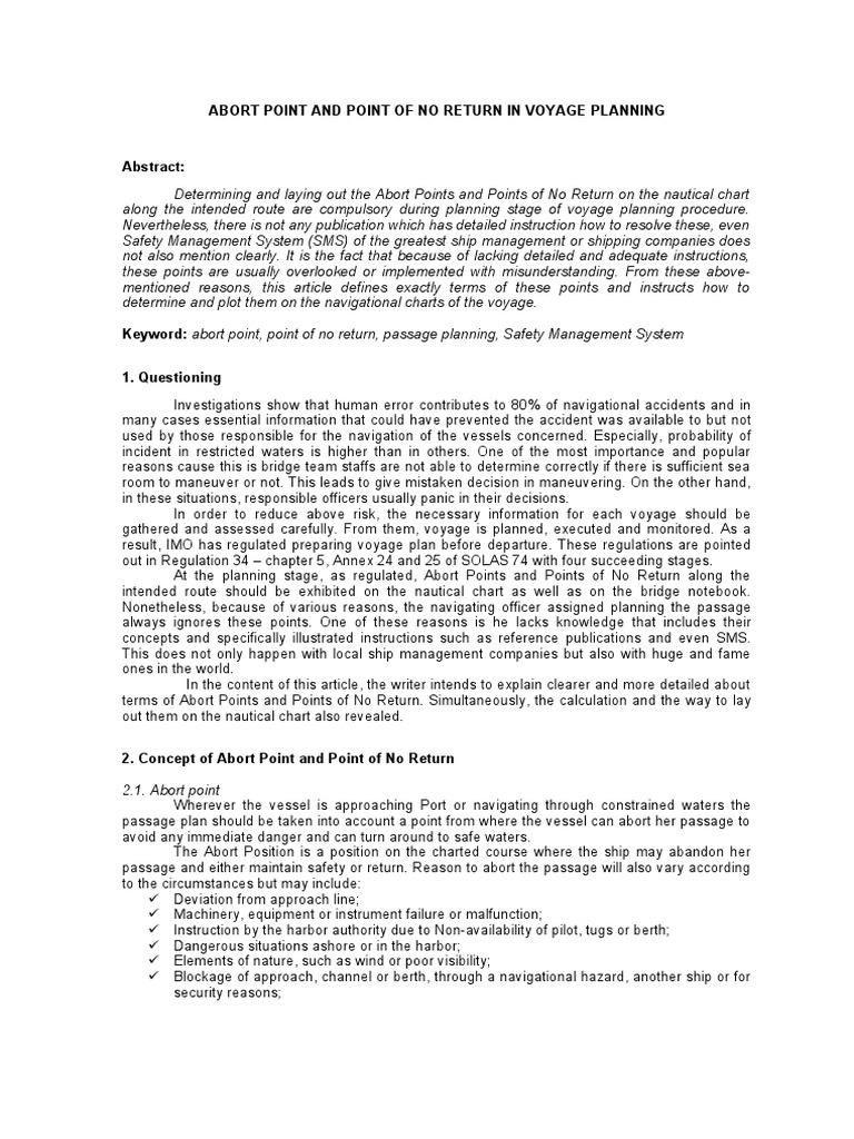 Abort Point And Point Of No Return In Voyage Planning Pdf