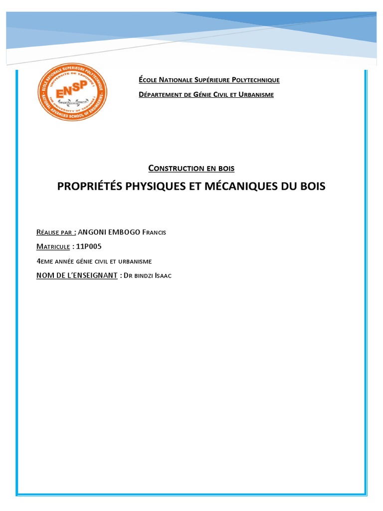 Propriétés physiques et mécaniques du bois | PDF | Bois (matériau de ...