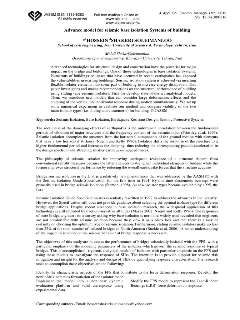 Advance Model For Seismic Base Isolation Systems of Building PDF | PDF ...