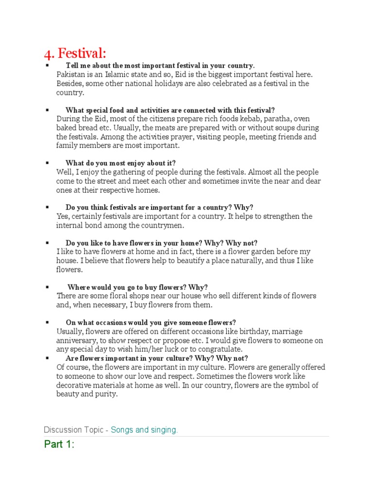 Festival Discussion Topic PDF Foods