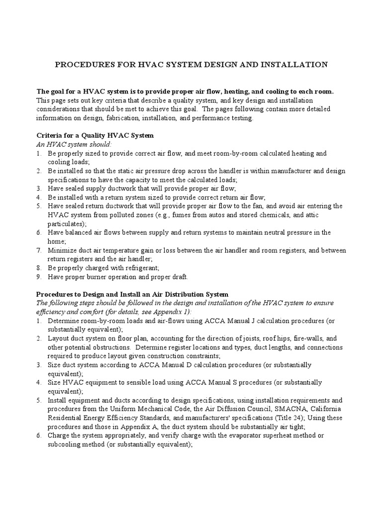 Procedures For Hvac System Design and Installation PDF Duct (Flow