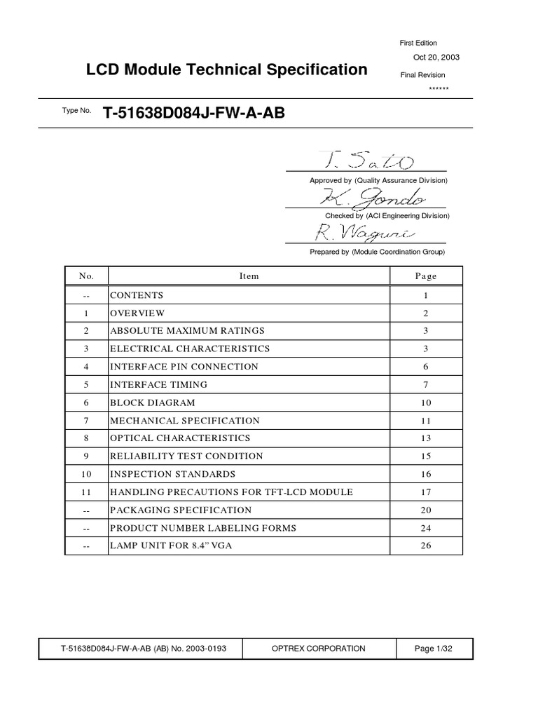 LCD Module Technical Specification: First Edition | PDF | Liquid ...