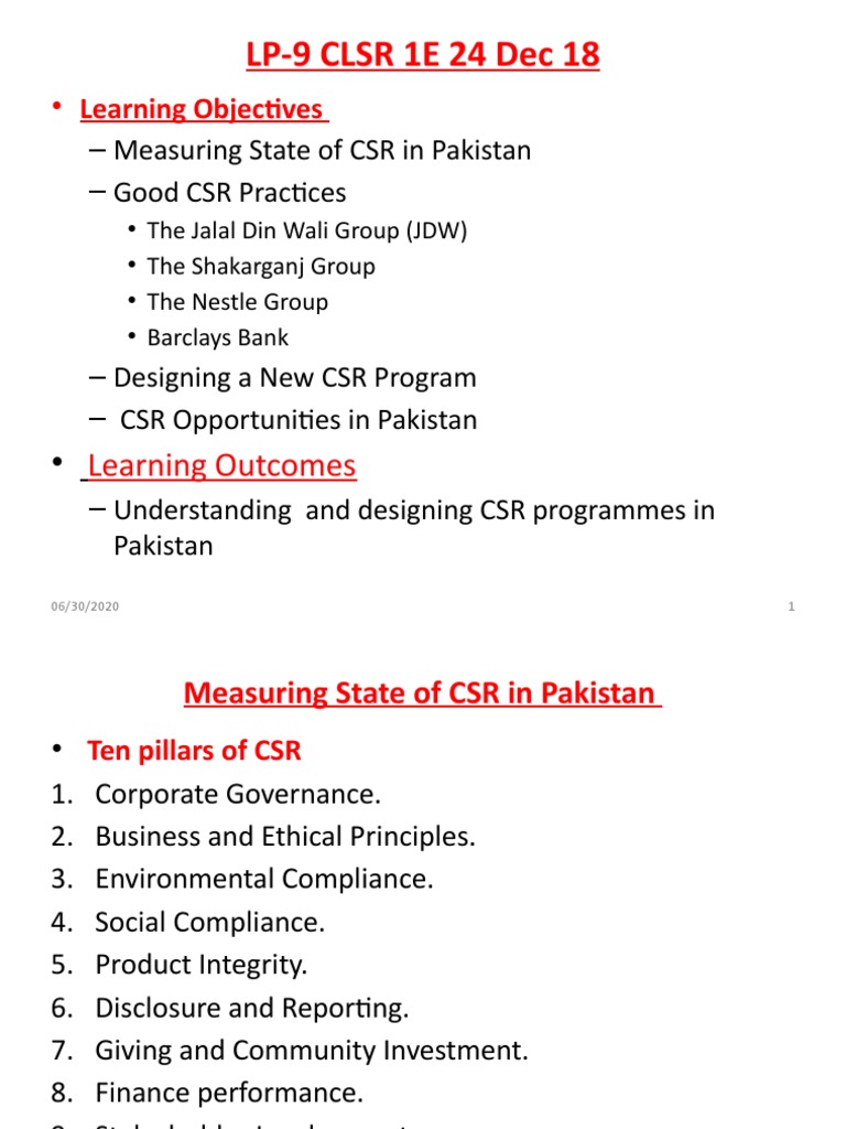 CSR Practices and Opportunities in Pakistan | PDF | Corporate Social ...