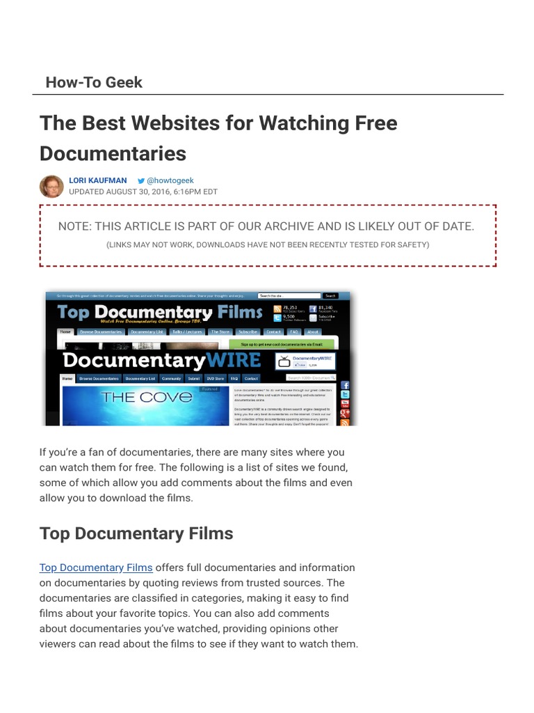 The Best sites For Watching Free Documentaries PDF You Tube Digital Technology