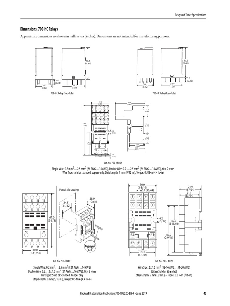 Dimensions, 700-HC Relays: 700-HC Relay (Two-Pole) 700-HC Relay (Four ...