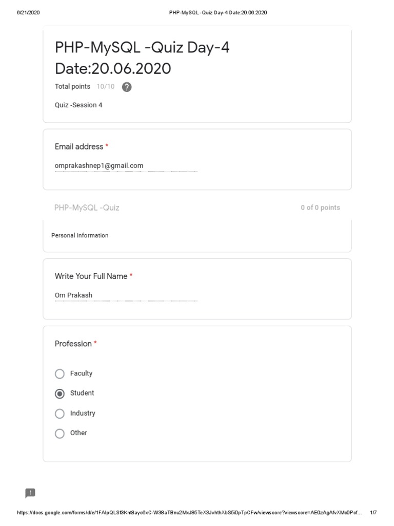 PHP-MySQL Quiz Day 4 Results | PDF | Http Cookie | Php