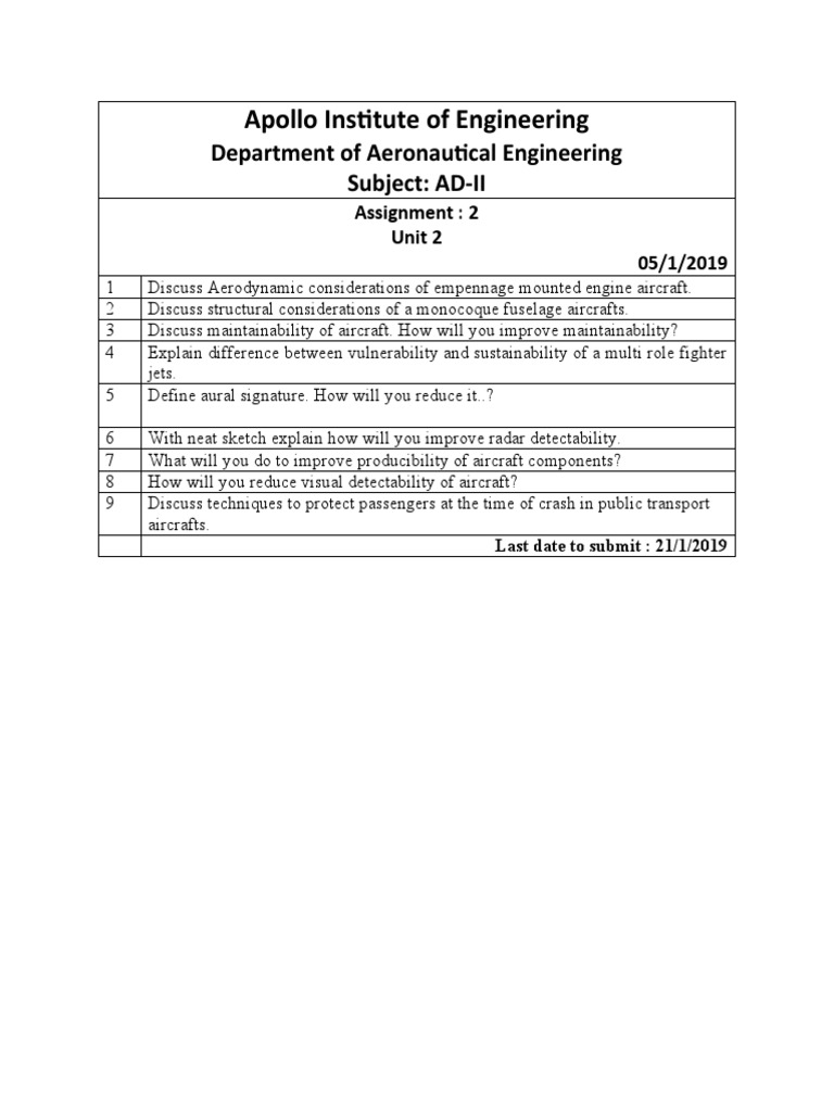 Aeronautical Engineering Assignment Topics | PDF