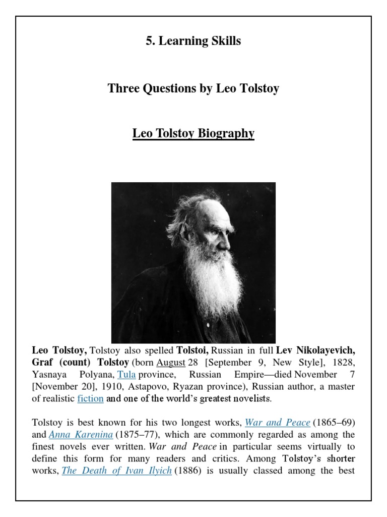 ⚡ Three questions by leo tolstoy summary. Three Questions By Leo