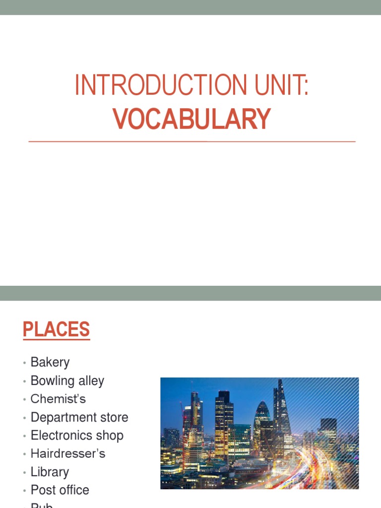 Introduction Unit Vocabulary | PDF | Travel | Home & Garden