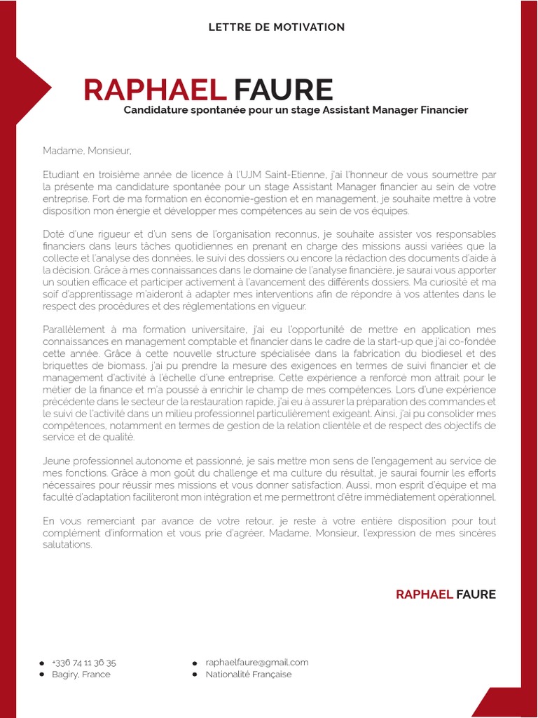 Lettre de Motivation Stage Licence PDF Motivation Motivationnel