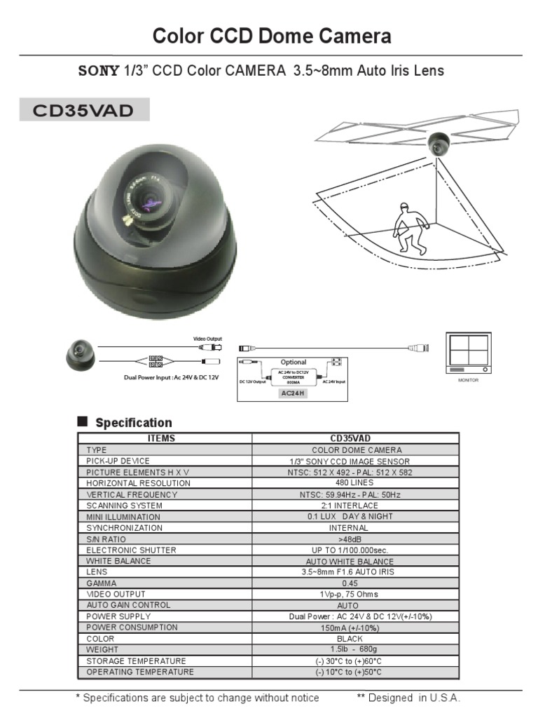 Color CCD Dome Camera: Cd35Vad | PDF | Charge Coupled Device | Video