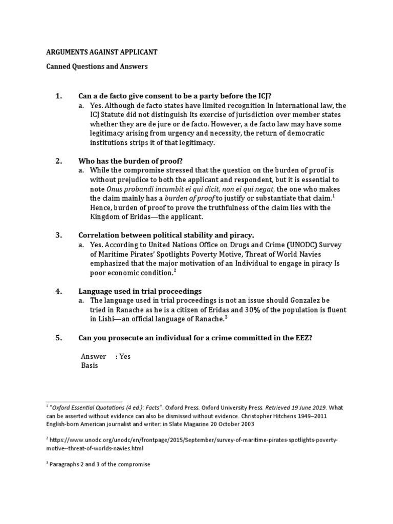 Arguments Against Applicant Canned Questions and Answers PDF Use Of