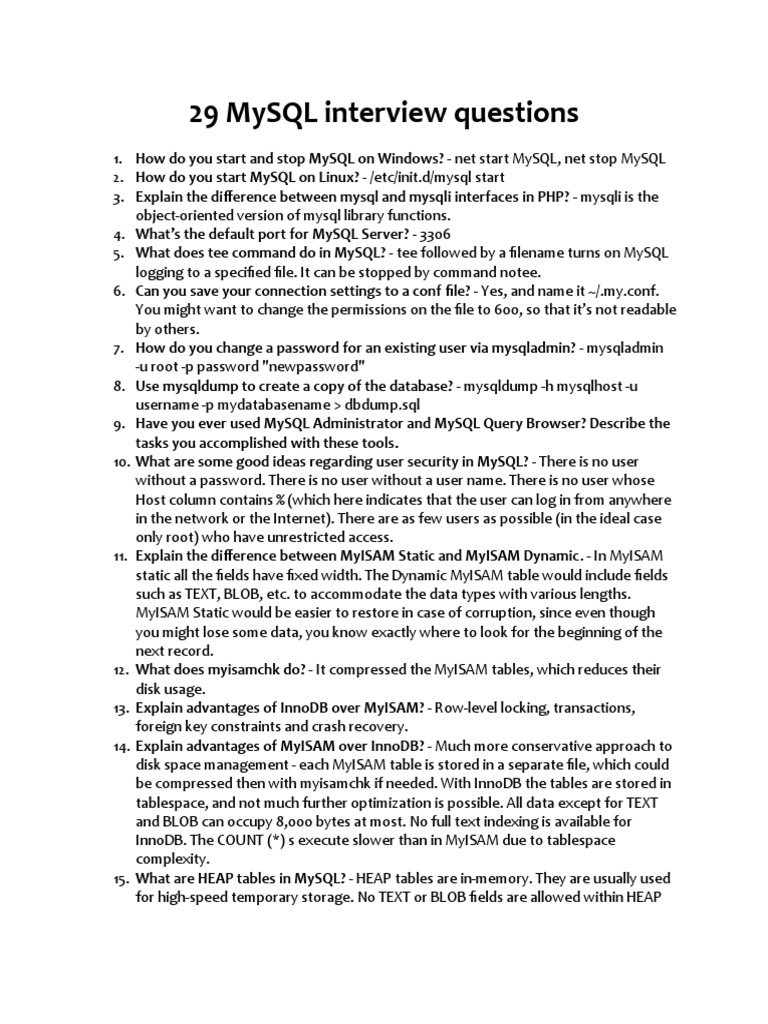 29 Mysql Interview Questions: Tasks You Accomplished With These Tools ...