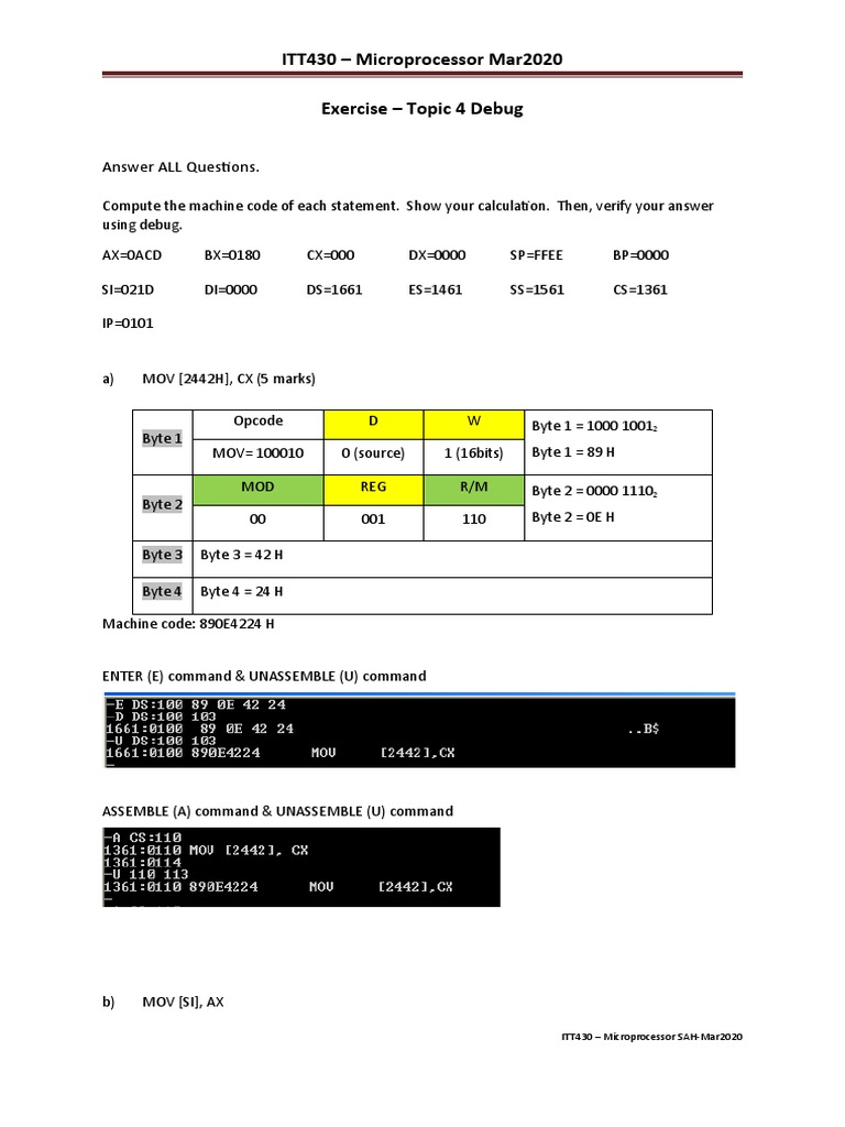 Debugging Machine Code Exercises | PDF | Byte | Office Equipment