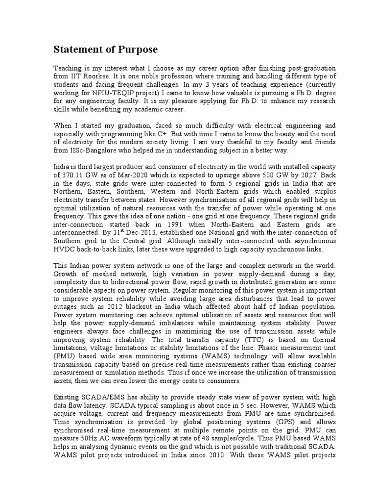 Statement of Purpose | PDF | Power (Physics) | Electrical Engineering