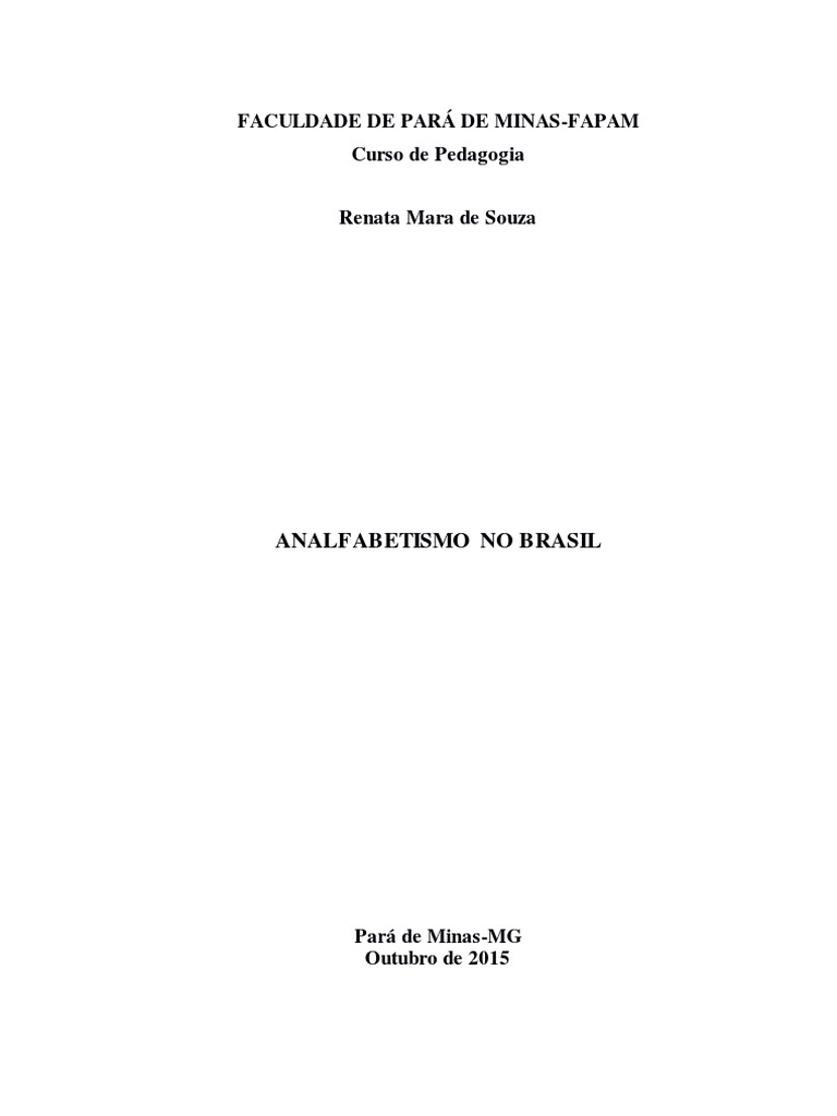 Combate Ao Analfabetismo No Brasil Pdf Alfabetização Brasil