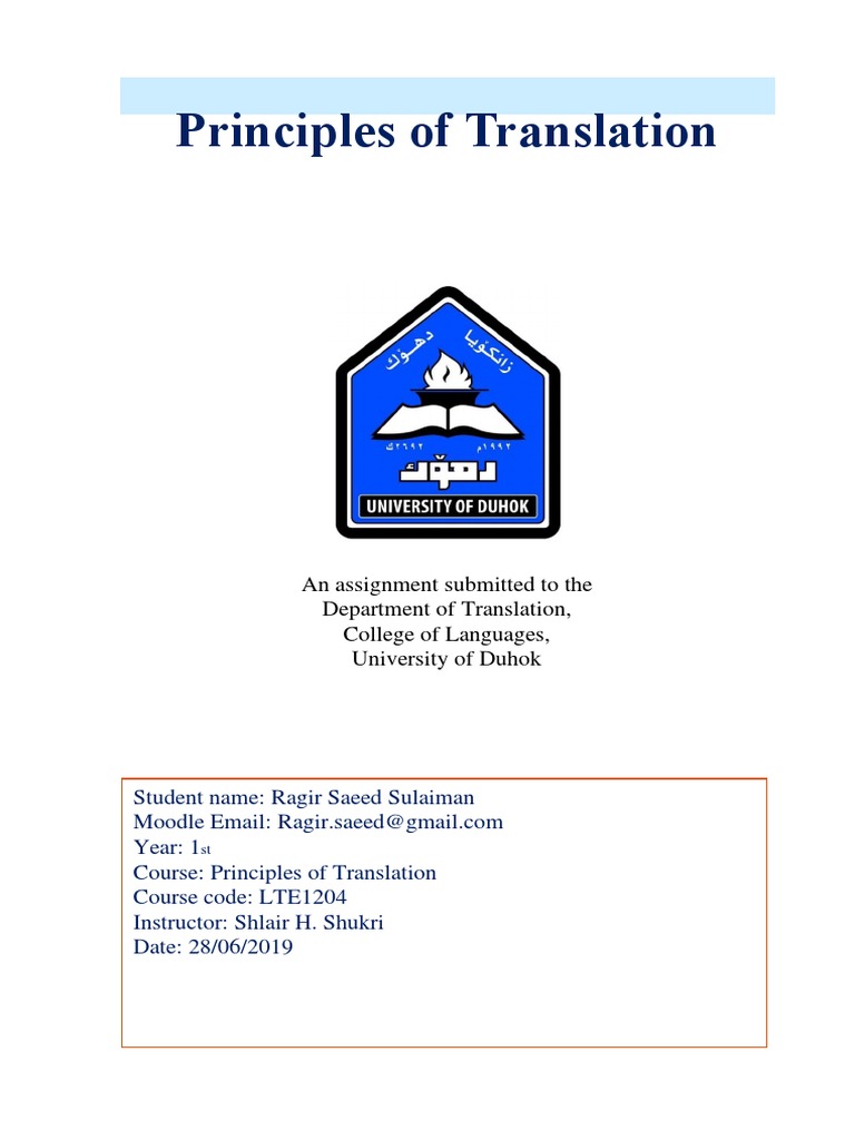 Final Report (Principle of Translation - Ragir Saeed Sulaiman PDF | PDF ...