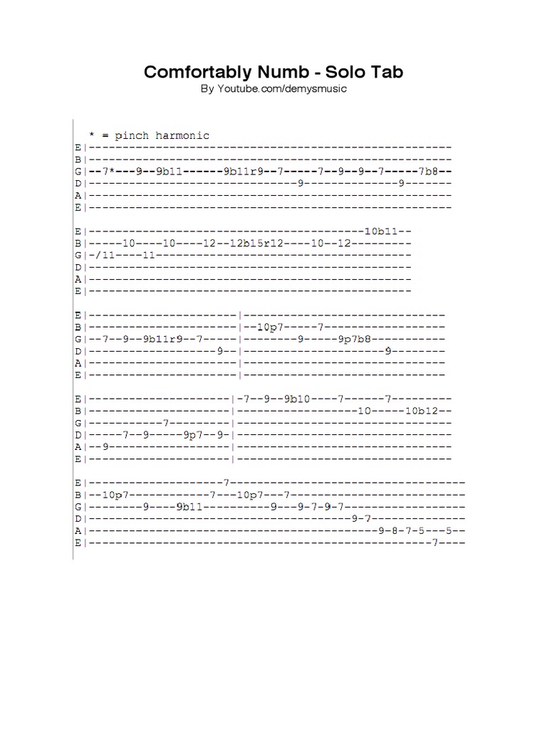 Comfortably Numb Solo Tabs Songsterr
