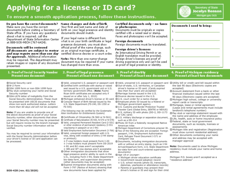 Michigan ID and License Application Guide | PDF | Identity Document ...