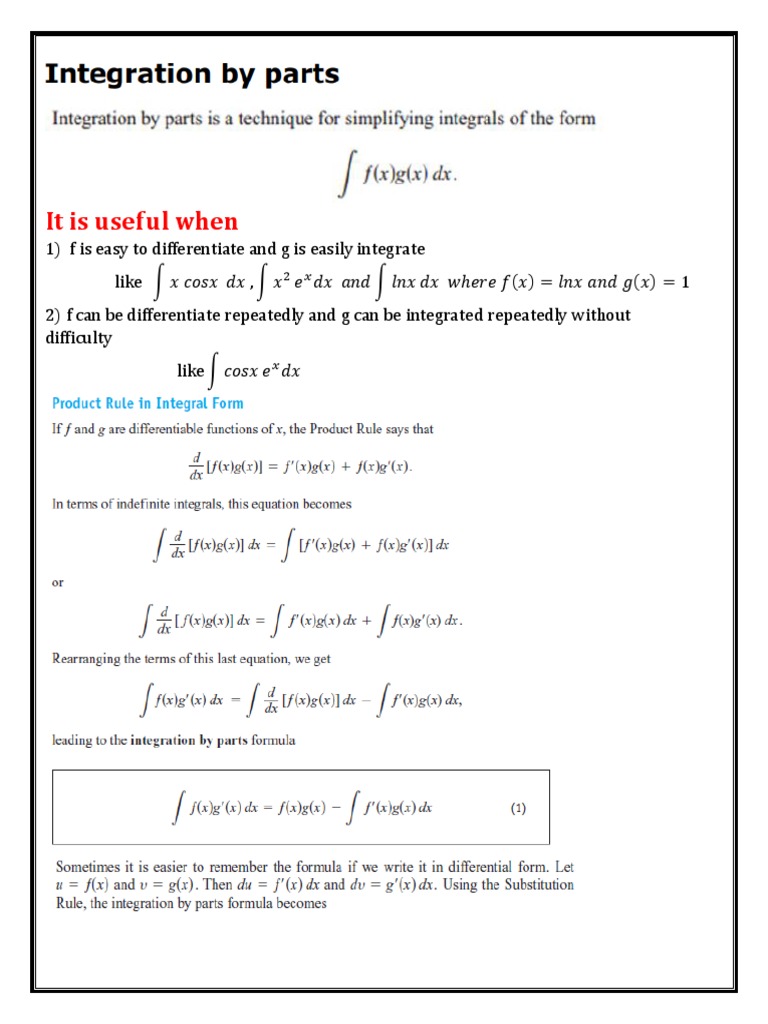 Integration By Parts Mathematical Analysis Calculus