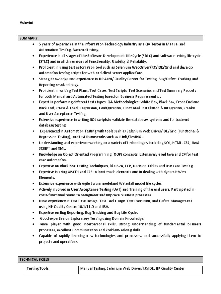 Ashwini Resume | PDF | Selenium (Software) | Software Testing