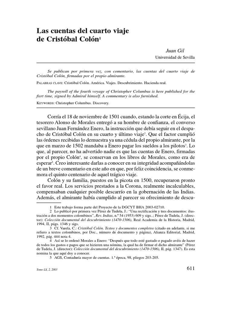 Cuentas del cuarto viaje de Colón | PDF | Cristobal colon