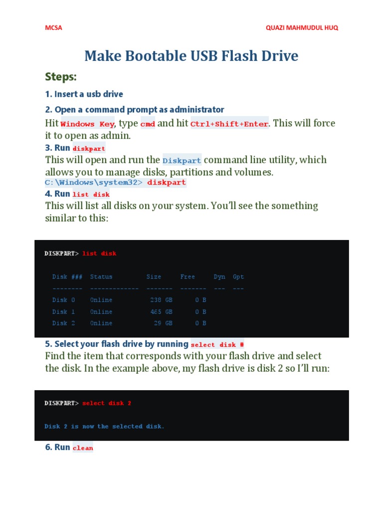 Create Bootable USB Drive Steps | PDF | Hard Disk Drive | Usb Flash Drive