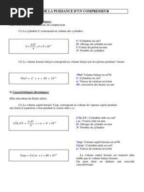 11 Les Calculs de La Puissance D - Un Compresseur PDF | PDF | Puissance  (physique) | Piston