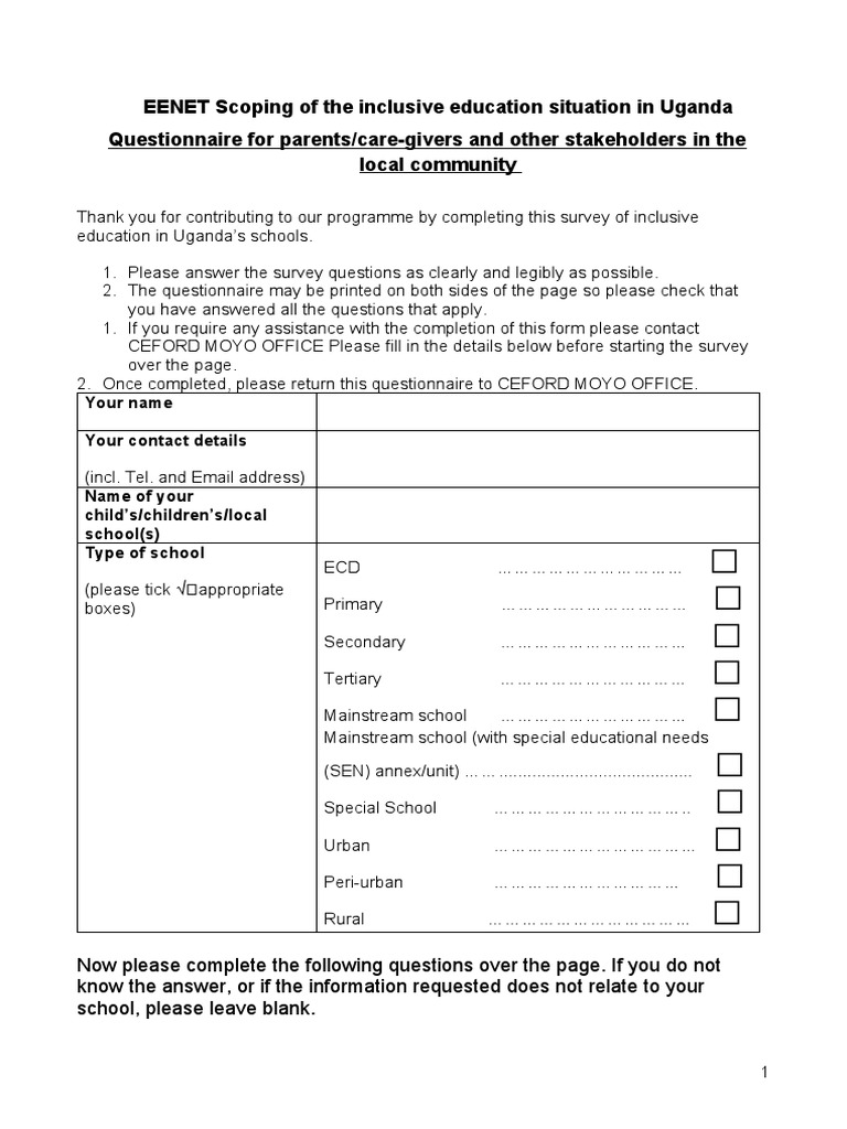 Questionnaire ParentCareGivers | PDF | Special Education | Behavior ...