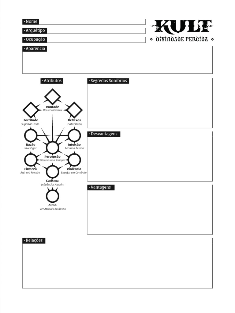Ficha de Personagem para Kult RPG | PDF