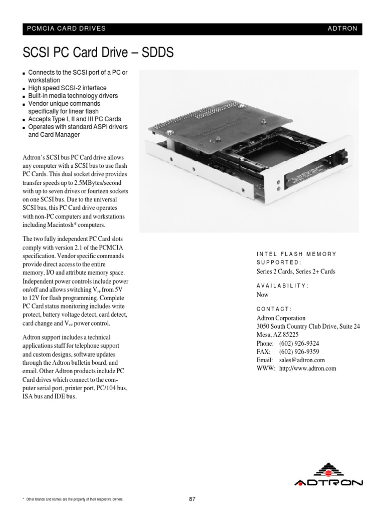 Adtron SCSI PC Card Drive Overview | PDF | Personal Computers | Flash ...