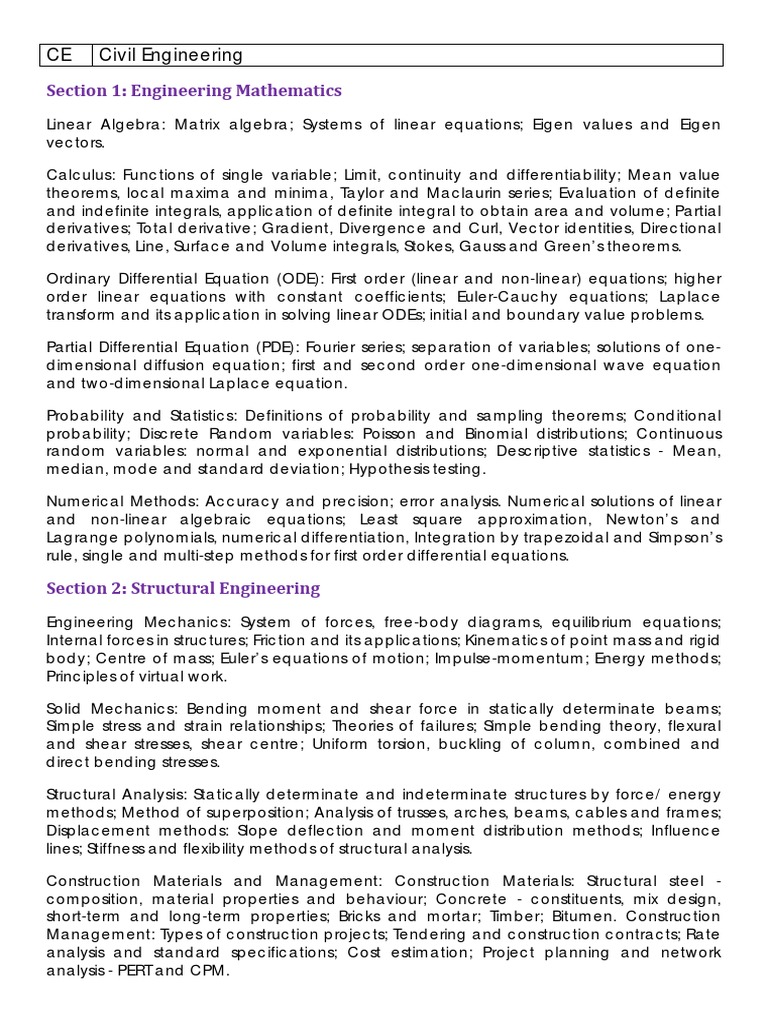 GATE 2020 Syllabus Civil Engineering PDF | PDF | Ordinary Differential ...