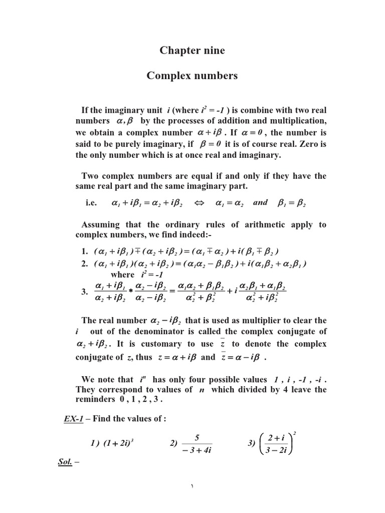 Chapter Nine Complex Numbers EE DD EE DD DD EE Download Free PDF Complex Number Numbers