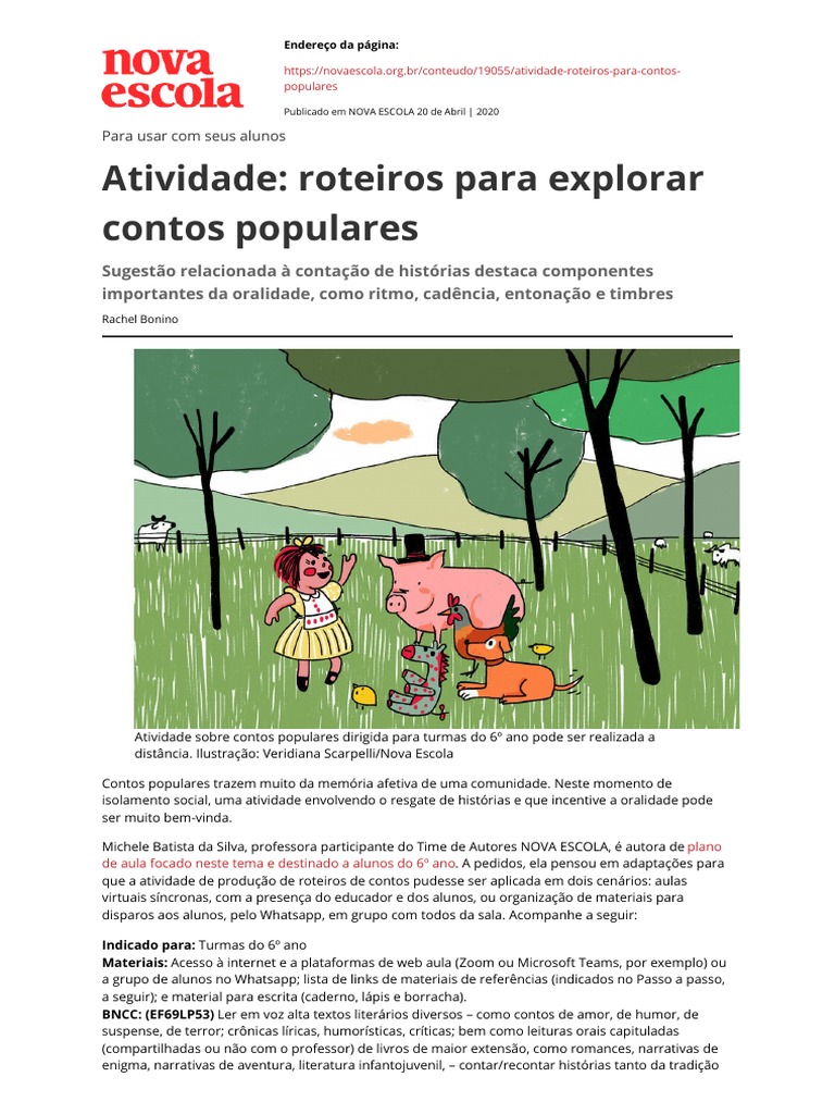 Atividade Roteiros para Explorar Contos Populares | PDF | Roteiro ...