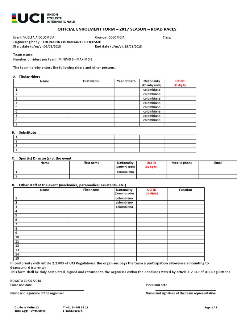 Official Enrolment Form - 2017 Season - Road Races: Titular Riders ...