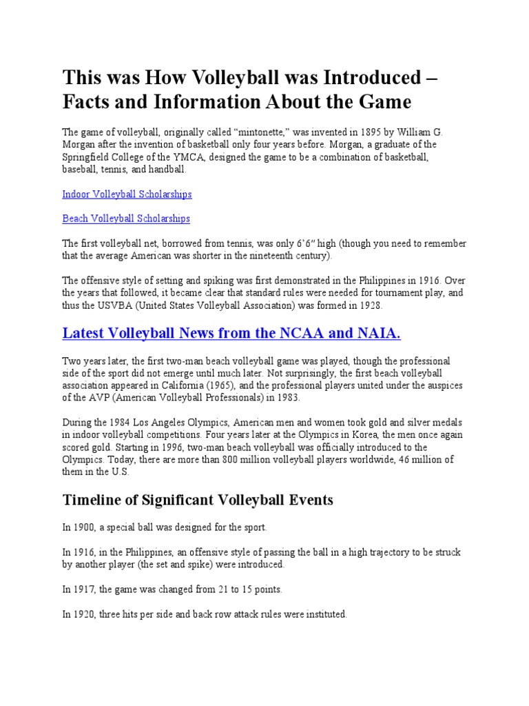 This Was How Volleyball Was Introduced PDF Volleyball Leisure