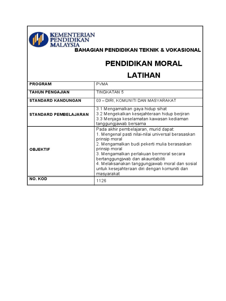 Pend Moral Mpak Tingkatan 5 Latihan Pdf