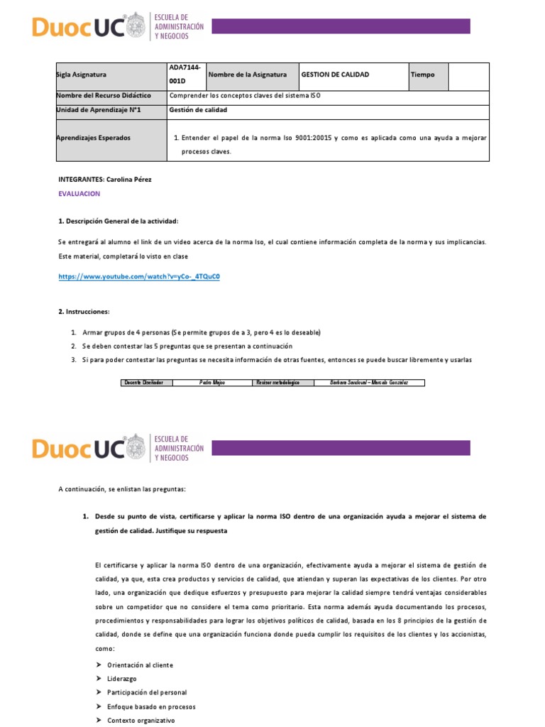 Evaluaciòn 2, ISO 9001 | PDF | Calidad (comercial) | Sistema de manejo ...
