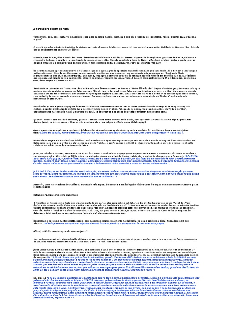 A Verdadeira Origem Do Natal Pdf Natal Nascimento De Jesus