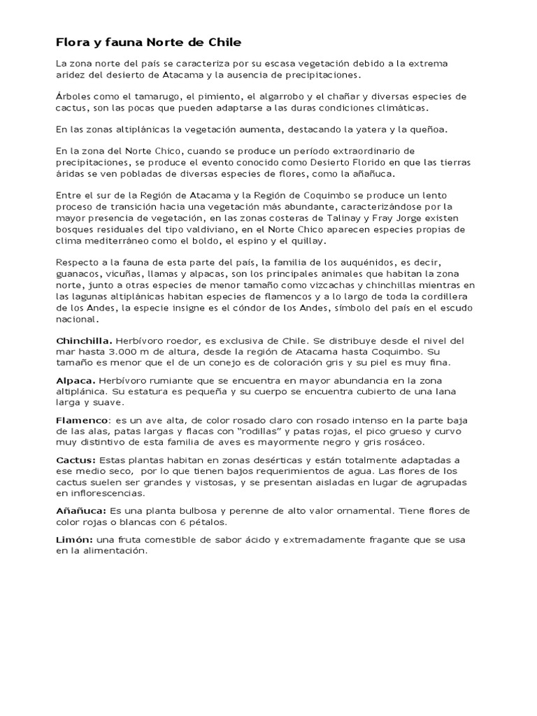 Flora y Fauna Norte de | PDF | Desierto | Chile
