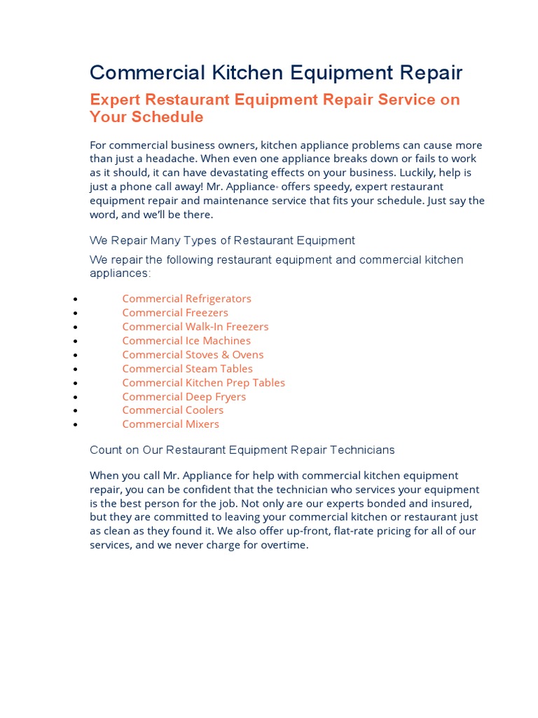 Commercial Kitchen Equipment Repair PDF