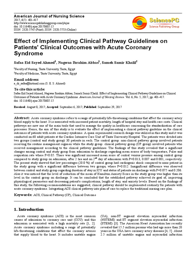 Effect of Implementing Clinical Pathway Guidelines On Patients ...