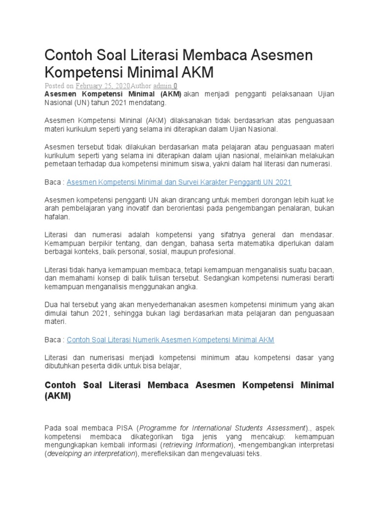 Contoh Soal Literasi Membaca Asesmen Kompetensi Minimal Akm