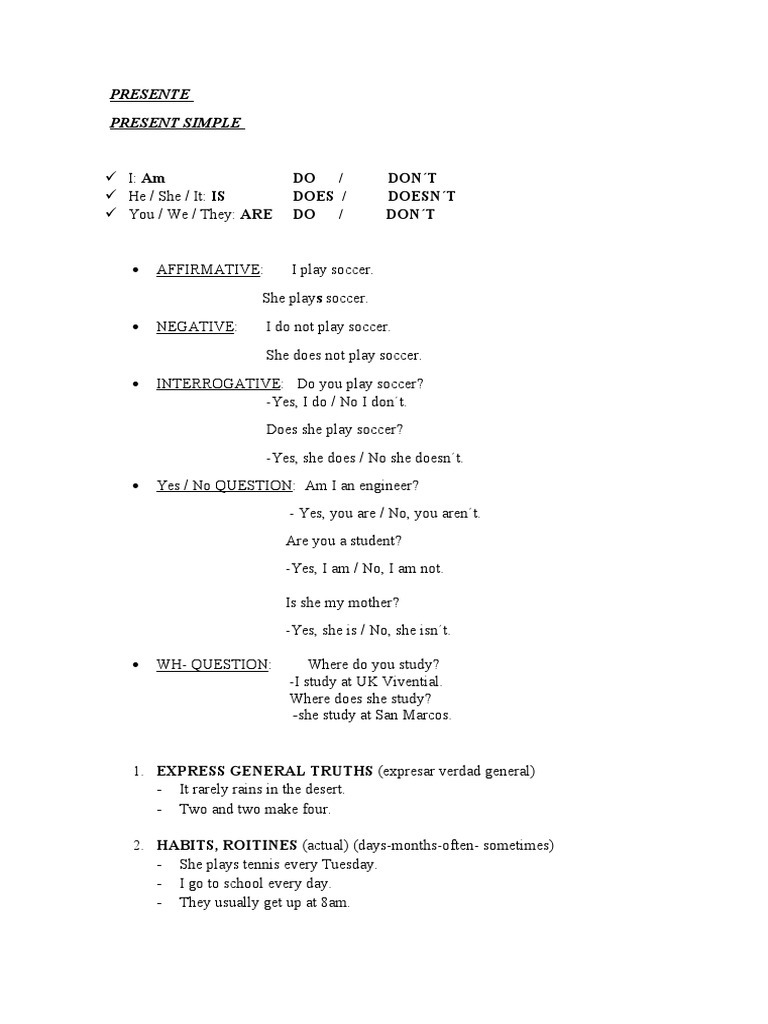 Presente - Simple Present | PDF