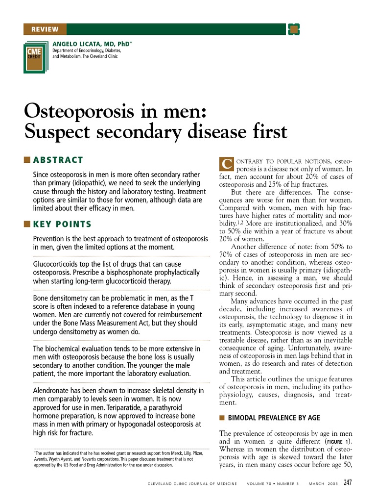 Osteoporosis in Men Suspect Secondary Disease First | PDF ...