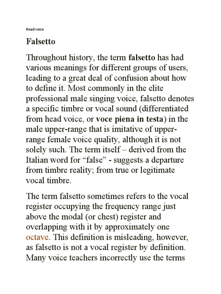 What Is Head Voice VS. Falsetto PDF Singing Human Voice