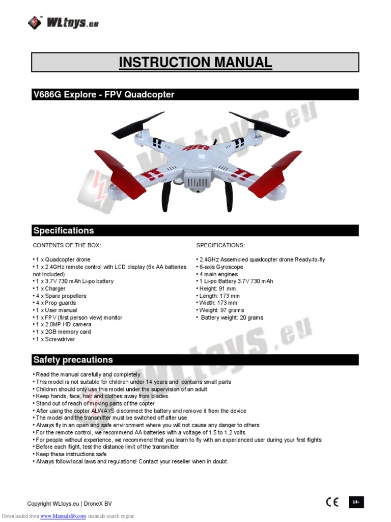 Instruction Manual V686G Explore FPV Quadcopter PDF Battery