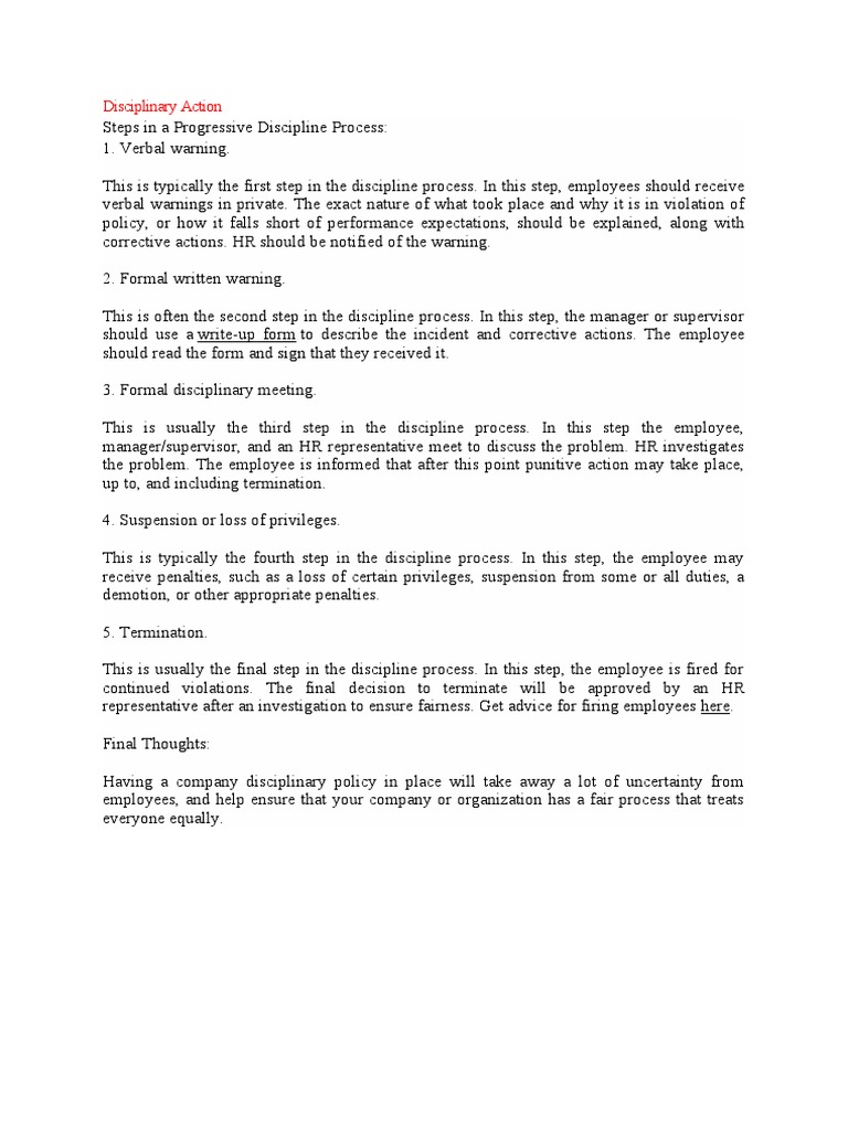 Steps in Progressive Discipline Process | PDF