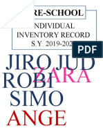 Individual Inventory Record: Pre-School