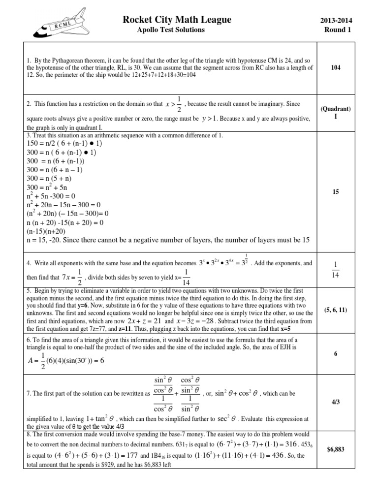 Apollo Round 1 Solutions 2014 | PDF | Sine | Summation